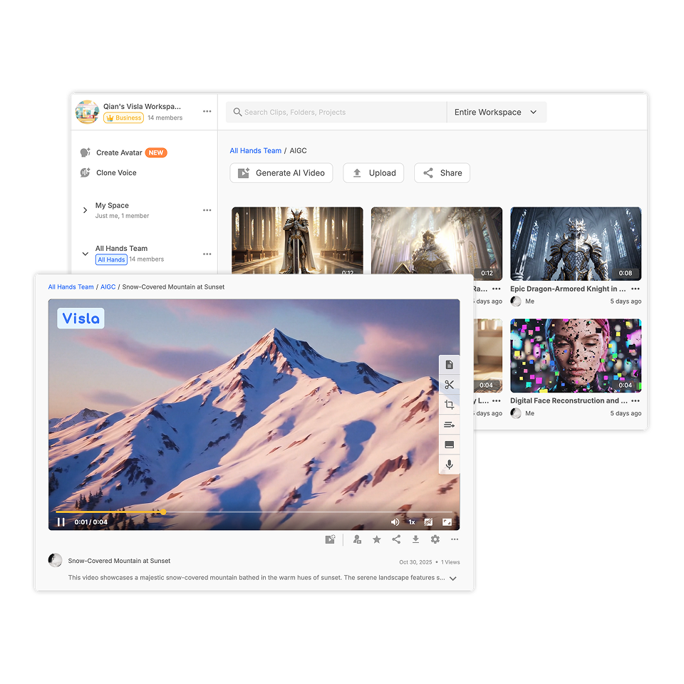 Generate and save the Sora 2 clip to Visla Teamspace for scene-based editing and branding